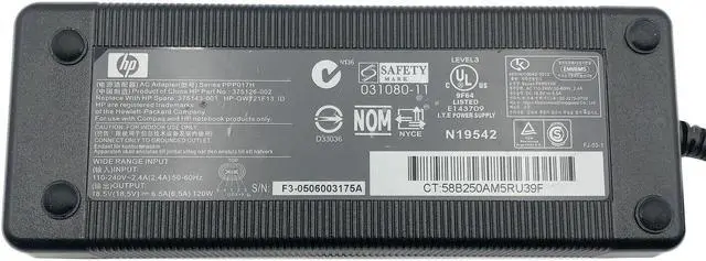 Alt view image 5 of 5 - Genuine 120W HP AC Adapter 18.5V 6.5A Series PPP017L P/N 375126-001 for Pavillion ZV6000 Compaq Presario R4000 w/Cord w/Cord OEM