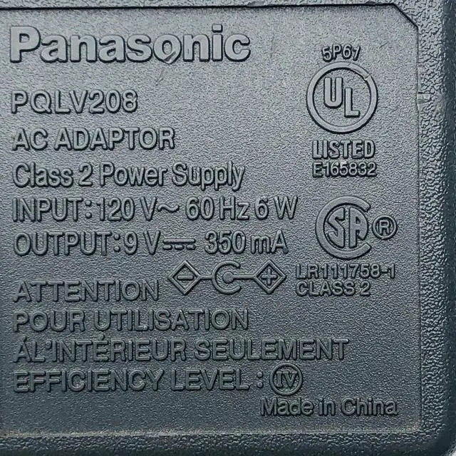 Alt view image 2 of 6 - Genuine Panasonic PQLV208 Class 2 Adapter for Charger Base PQLV30054 Series