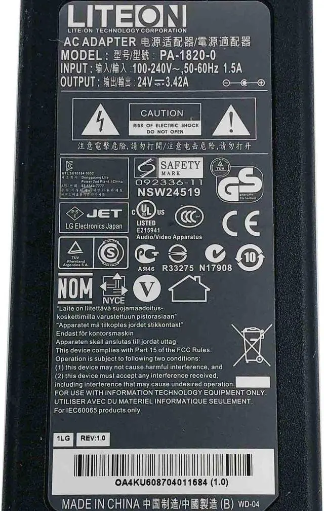 Alt view image 5 of 5 - Genuine Liteon PA-1820-0 AC Adapter 24V 3.42A Power Supply 82W w/PC OEM