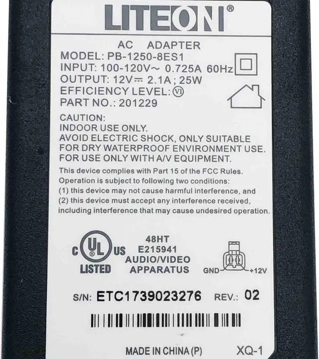 Alt view image 5 of 5 - Genuine Liteon PB-1250-8ES1 AC Adapter 12V 2.1A Power Supply 2-Pin W/Cord OEM