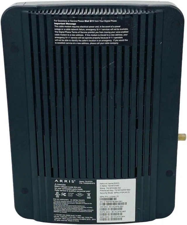 Alt view image 4 of 7 - Arris TG1672G Touchstone Telephony Gateway Wi-Fi 2.4GHz 5.0GHz Modem Router w/PC