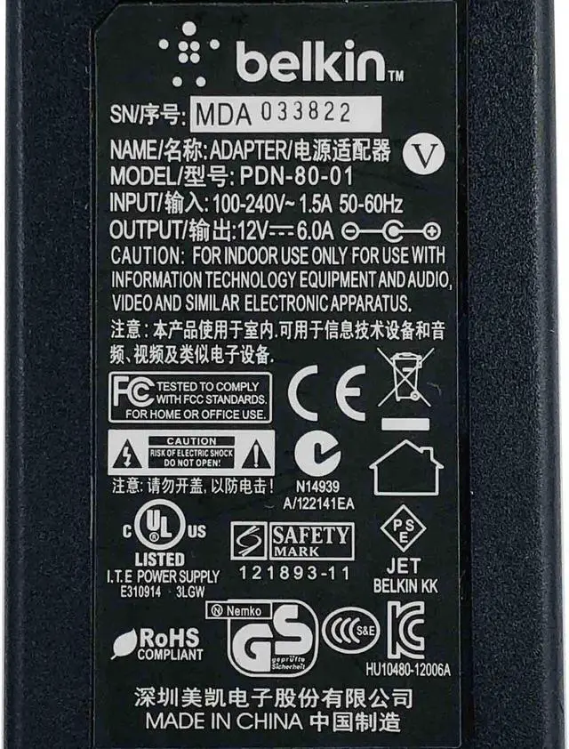 Alt view image 6 of 6 - Genuine Belkin PDN-80-01 Thunderbolt Express Dock 2 Power Supply Black w/P.Cord