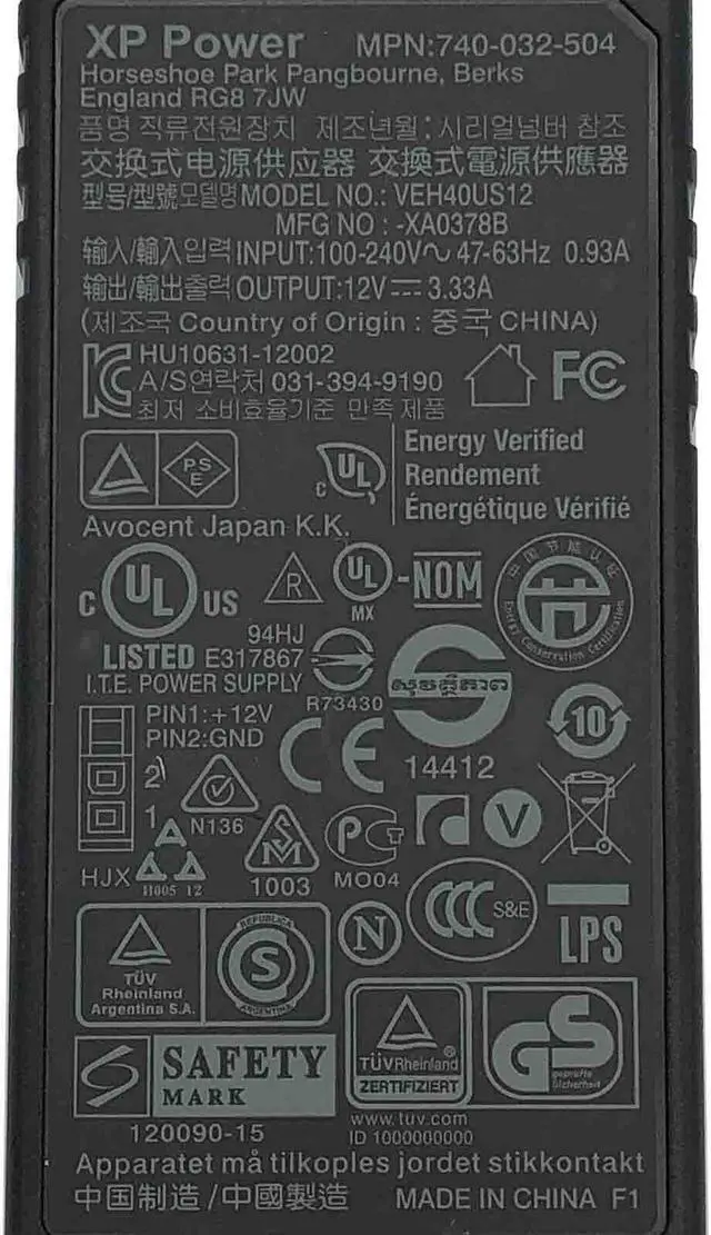 Alt view image 6 of 6 - Genuine XP Power VEH40US12 AC Adapter 12V 3.33A Power Supply 740-032-504 2Pin