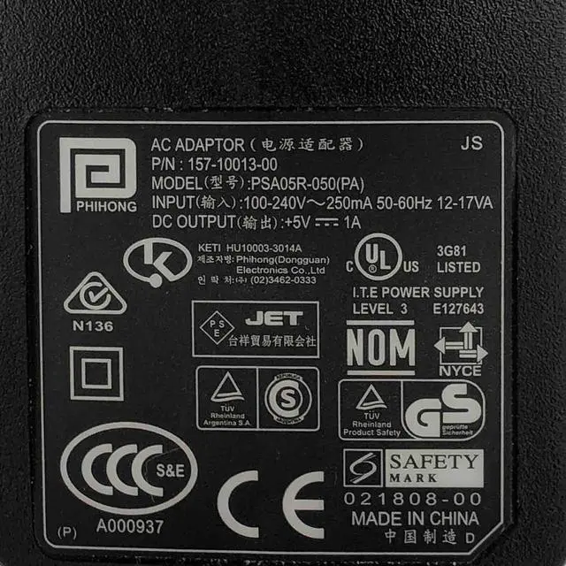 Alt view image 7 of 7 - Genuine Phihong Switching Power Supply 157-10013-00 PSA05R-050(PA) 5V 1A 5W OEM