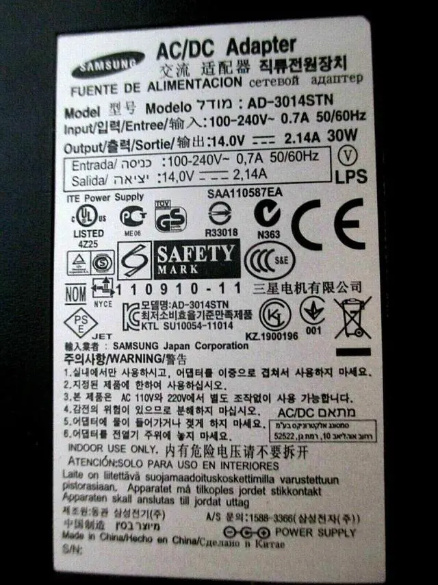 Alt view image 6 of 6 - NEW Genuine AC DC Adapter Samsung S20B350H S22B300B S22B310B S22A460 LED w/PC