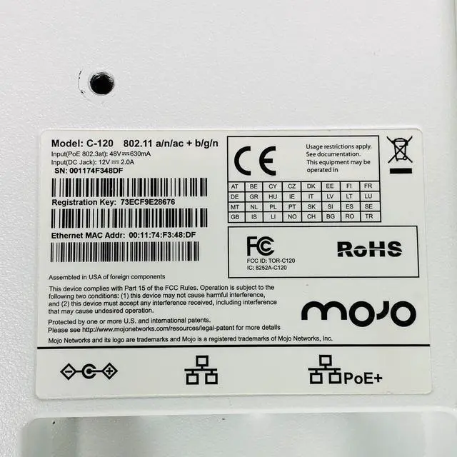 Alt view image 5 of 6 - Mojo Networks C-120 802.11 a/n/ac + b/g/n WiFi PoE Gigabit Wireless Access Point