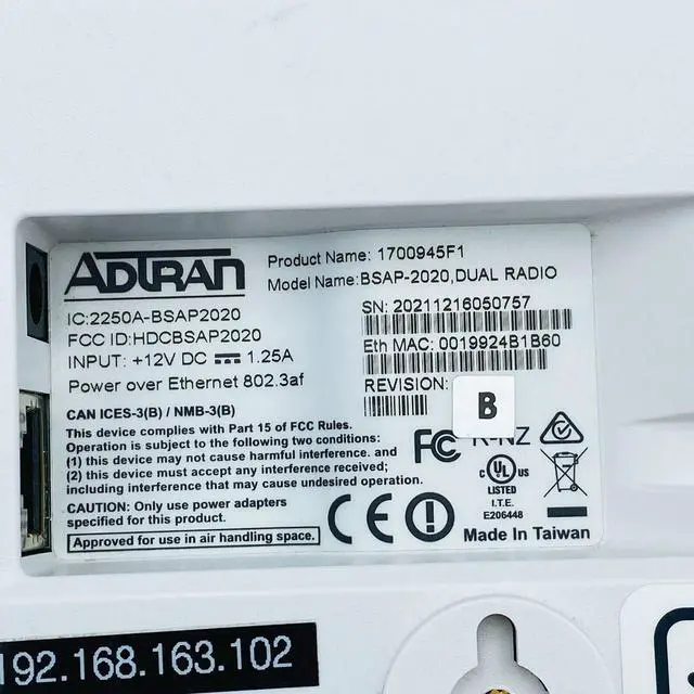 Alt view image 6 of 6 - ADTRAN Bluesocket BSAP-2020 Dual Radio Indoor Wireless Access Point 802.11ac
