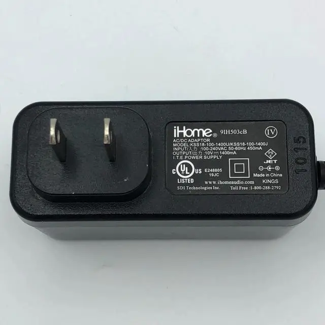Alt view image 2 of 7 - Genuine iHome AC Adapter KSS15-100-1400 Power Supply 10V 1.4A 9IH503SB 5.5x1.7mm