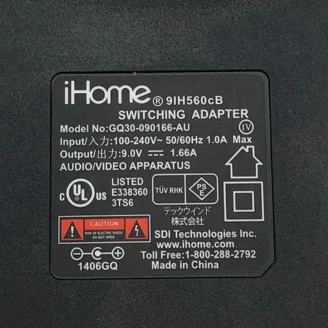 Alt view image 2 of 6 - Genuine iHome AC Adapter GQ30-090166-AU Power Supply 9V 1.66A 9IH560cB 5.5x2.1mm