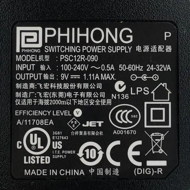 Alt view image 2 of 6 - Genuine Phihong PSC12R-090 AC Power Supply Adapter 9V 1.11A 12W