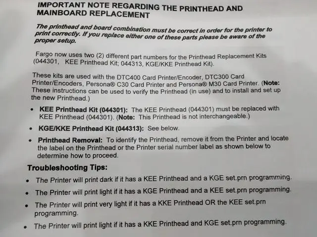 Alt view image 6 of 7 - Genuine HID Fargo (KGE) 044313 Printhead For DTC400/300 C30 M30 Printers