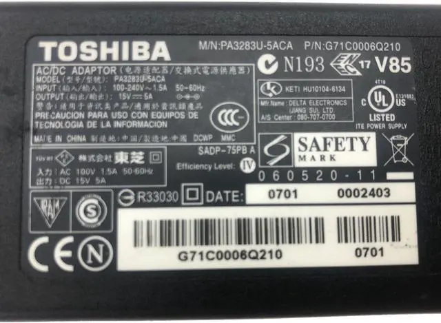 Alt view image 2 of 4 - NEW Genuine Toshiba PA3283U-5ACA 75W 15V 5A Laptop AC Power Adapter w/Cord