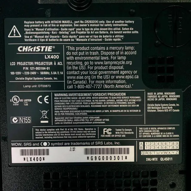 Alt view image 3 of 7 - Christie LX400 3LCD Projector 4000 ANSI Lumens FullHD Office HDMI w/Accessories
