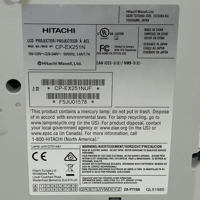 Alt view image 3 of 7 - Hitachi CP-EX251N 3LCD Projector 2700 Lumens Home Theater 1080p HDMI w/Bundle