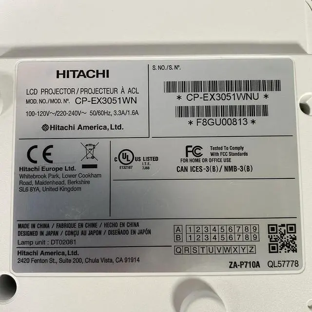 Alt view image 7 of 7 - HITACHI CP-EX3051WN 3LCD Projector Professional 3300 ANSI HD 1080p w/Accessories