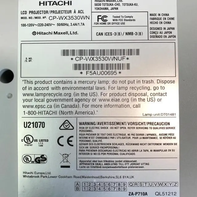 Alt view image 7 of 7 - Hitachi CP-WX3530WN 3LCD Projector 3700 ANSI HD 1080p HDMI LAN w/Accessories