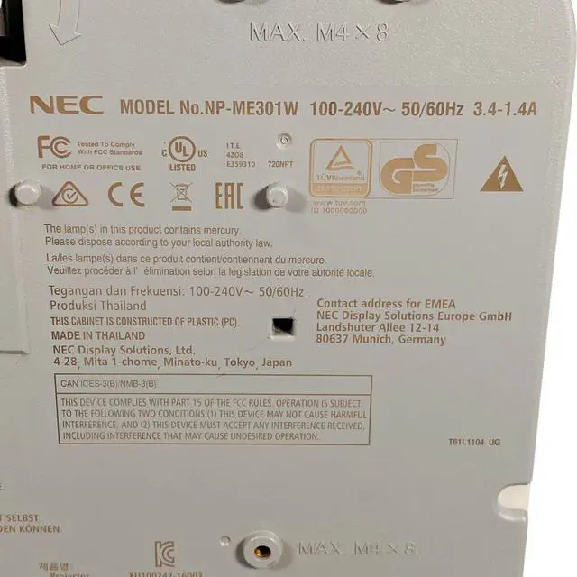 Alt view image 7 of 7 - NEC NP-ME301W 3LCD Projector Portable 3000 Lumens Office HD HDMI w/Bundle