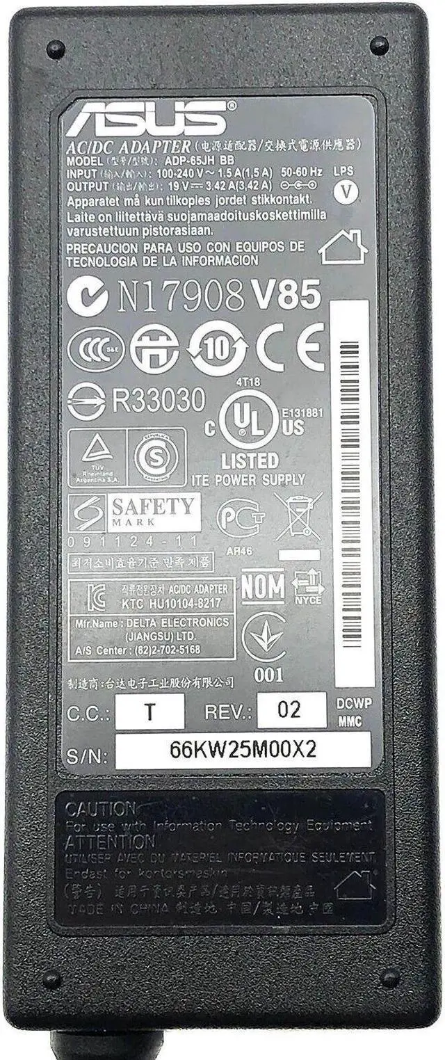 Alt view image 2 of 6 - Genuine 65W Asus AC Adapter Model ADP-65JH BB 19V 3.42A 5.5x2.5mm Tip w/Cord OEM