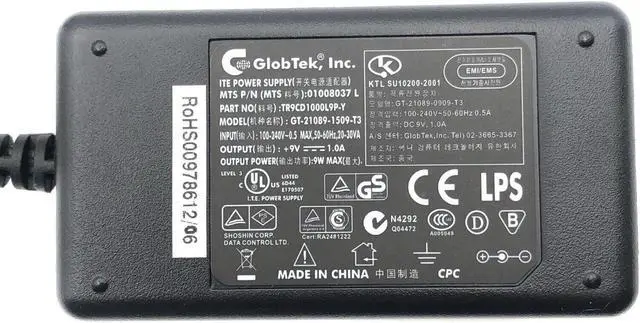Main image of Genuine GlobTek GT-21089-1509-T3 AC Adapter 9V 1.0A Charger TR9CD1000LCP-Y w/PC