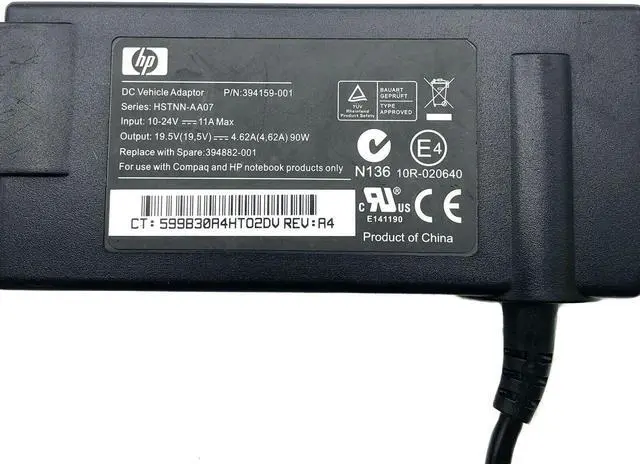Alt view image 2 of 6 - NEW Genuine 90W HP DC Vehicle Adapter 19.5V 4.62A Series HSTNN-AA07 394159-001
