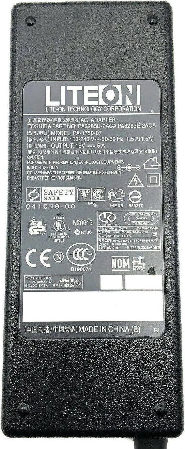 Alt view image 2 of 7 - Genuine Lite-On PA-1750-07 AC Adapter 15V 5A Laptop Charger 75W w/PC OEM
