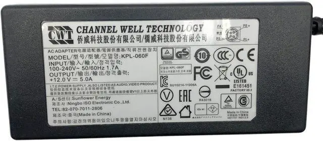 Alt view image 2 of 6 - CWT KPL-060F AC/DC Power Supply Adapter 12V 5A 60W OEM 4Pin w/PCord  Genuine