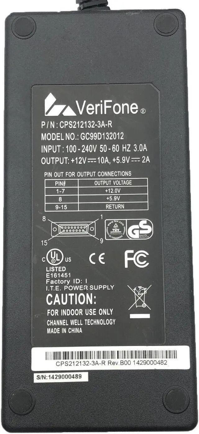 Alt view image 2 of 5 - VeriFone Sapphire POS Power Supply CPS212132-3A-R GC99D132012 w/Cord  Genuine