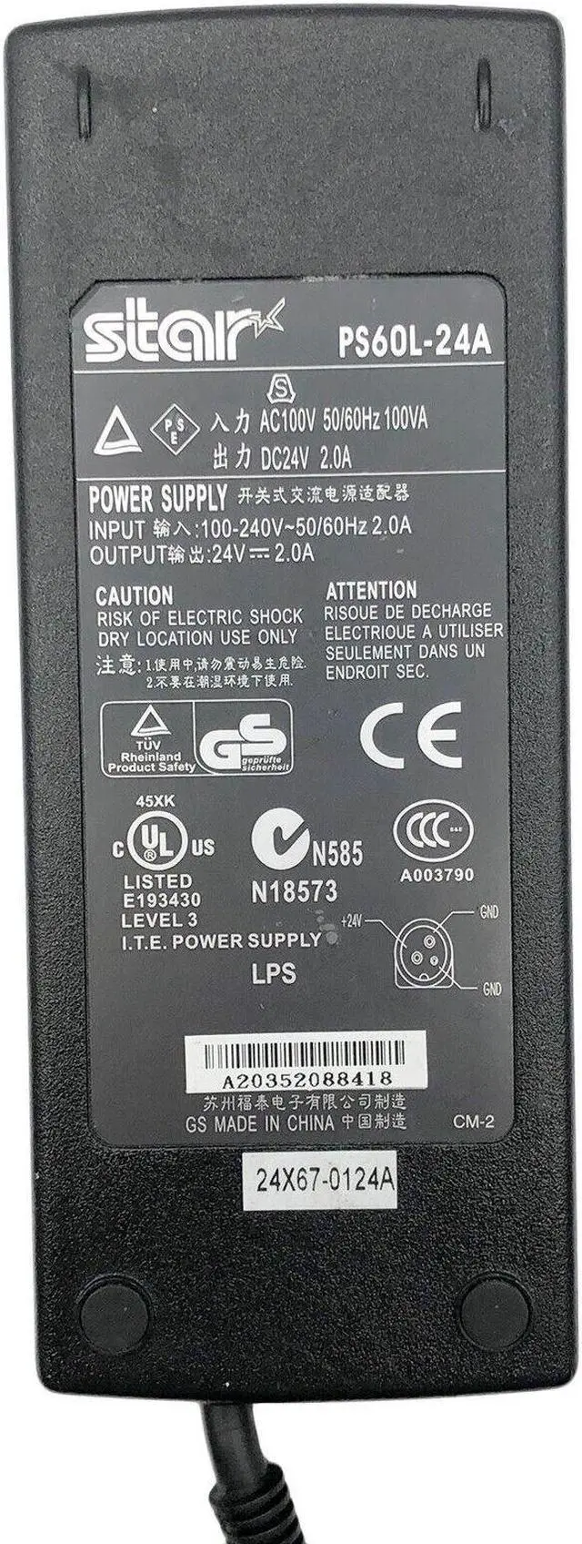 Alt view image 2 of 5 - Star PS60L-24A PS60A-24A Power Supply Adapter 24V 2A 48W OEM w/PC  Genuine