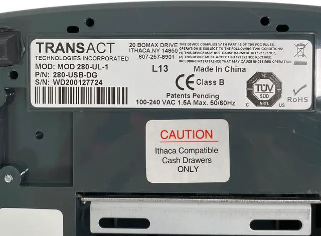 Alt view image 6 of 7 - TransAct Ithaca iTherm 280 Thermal POS Receipt Printer USB Autocutter 280-USB-DG