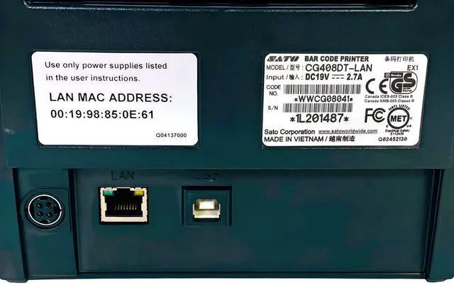 Alt view image 3 of 7 - SATO CG408DT-LAN Compact Direct Thermal 4x6 Barcode Label Printer Ethernet USB
