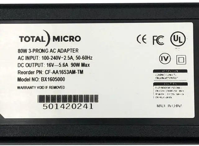 Alt view image 2 of 7 - New Genuine Total Micro BX1605000 CF-AA1653AM-TM 3-Prong AC Adapter 16V 5.6A 90W