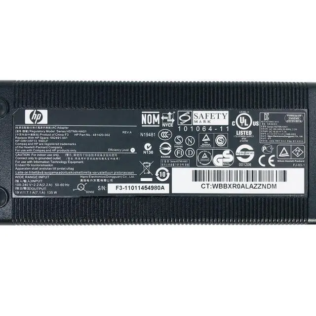 Alt view image 2 of 5 - New Original 135W HP AC Adapter 19V 7.1A 397747-001 PA-1131-08HC 397803-001 OEM