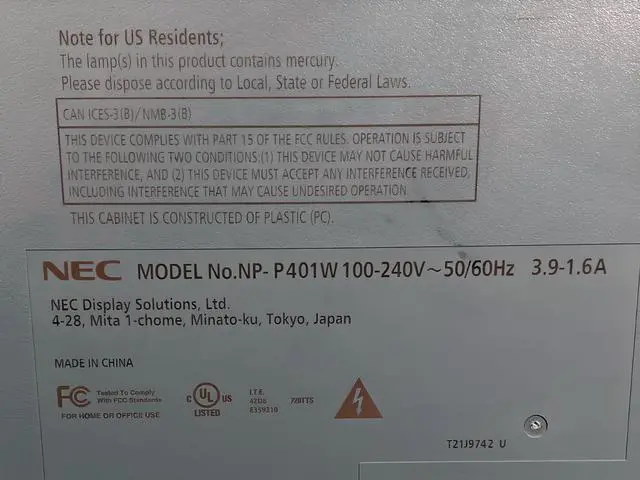 Alt view image 4 of 7 - NEC P401W 3LCD Projector 4000 ANSI HD 1080i HDMI x 2 16:10 (WXGA) LAN w/Remote