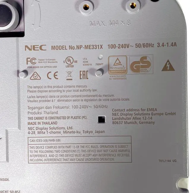 Alt view image 4 of 7 - NEC ME331X 3LCD Projector Portable 3300 ANSI 1080p NP43LP Eco w/Remote
