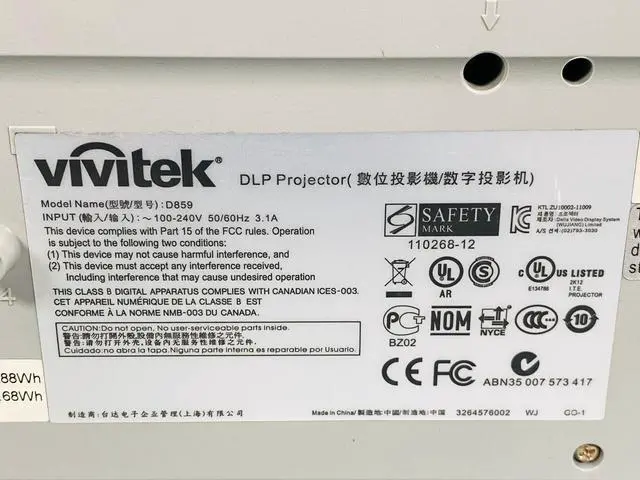 Alt view image 4 of 7 - ViviTek D859 DLP Projector Portable 3600 ANSI Movies Gaming 3D HD 1080i HDMI