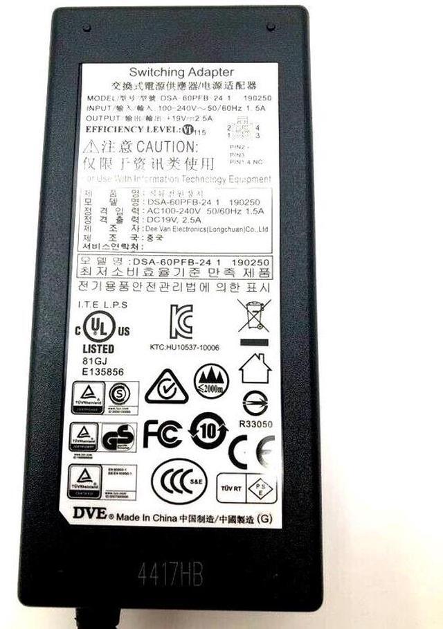 Alt view image 2 of 6 - Genuine 48W DVE Switching AC/DC Power Adapter 19V 2.5A DSA-60PFB-24 1 OEM