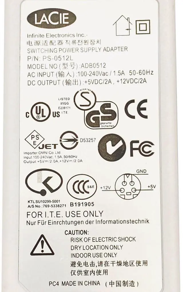 Alt view image 2 of 7 - Lacie ADB0512 12VV 24WW Power Adapter   Genuine