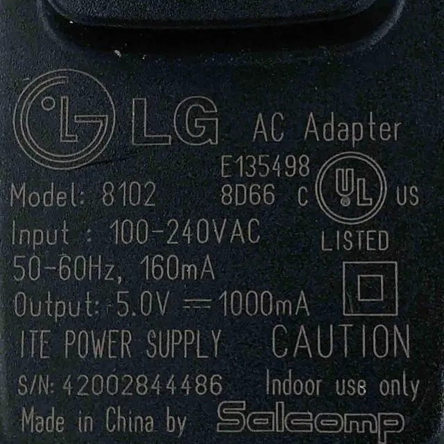 Alt view image 2 of 6 - Genuine LG AC Switching Adapter 5V 1A Plug-in 5W for LG Phones KG Series