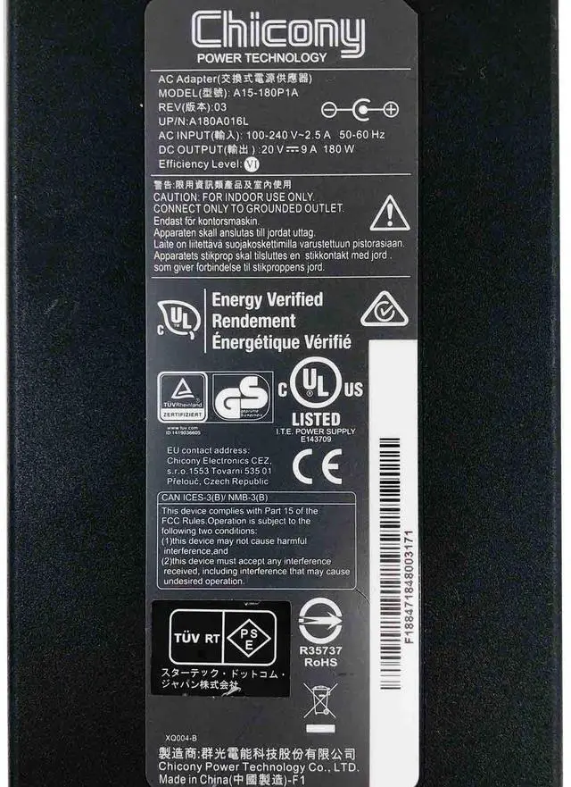 Alt view image 2 of 7 - Genuine Chicony AC Adapter for OWC Thunderbolt 3 Docking Station OWCTB3DK14PSG