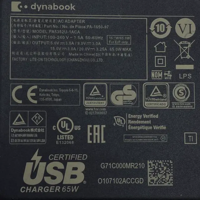 Alt view image 3 of 7 - New Original Dynabook USB-C 65W AC Adapter PA5352U-1ACA Power Supply 20V 3.25A
