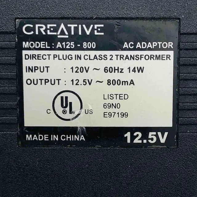 Alt view image 2 of 6 - Genuine Creative A125-800 Power Supply 12.5V 0.8A 10W AC Adapter - 5.5x2.1mm