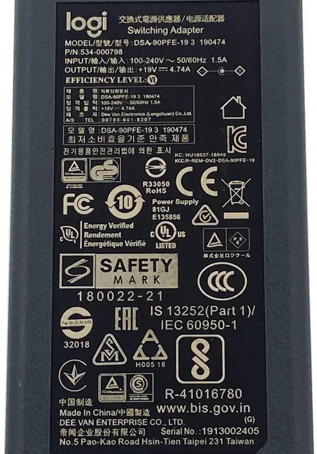 Alt view image 2 of 6 - OEM Logitech DSA-90PFE-19 3 190474 AC Adapter 90W 19V 4.74A Power Supply 7.4x5.0