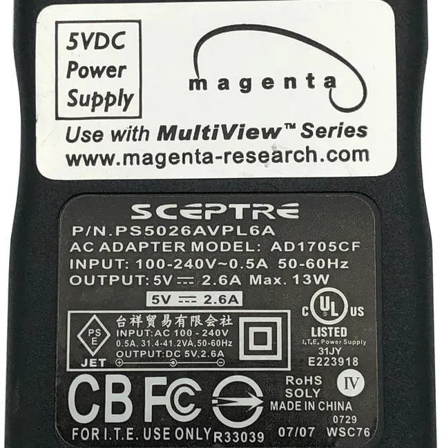 Alt view image 2 of 6 - NEW Genuine Sceptre AC Power Adapter PS-5026AVPL6A AD1705CF 5V 2.6A