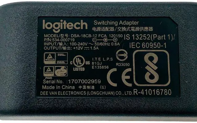 Alt view image 4 of 7 - NEW 18W Genuine Logitech DSA-18CB-12 AC Adapter  12V 1.5A 4.0 mm Power Supply