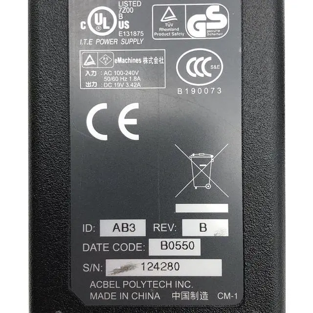 Alt view image 3 of 7 - Genuine Acbel eMachines API3AD03 Power Adapter 19V 3.42A 65W OEM Charger Buy It Now
