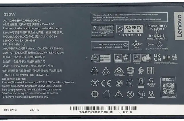 Alt view image 2 of 7 - Genuine Lenovo ThinkPad Mobile Workstation Slim Tip 230W AC Adapter 4X20S56713 Buy It Now