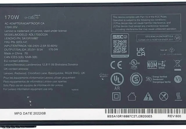 Alt view image 2 of 7 - Genuine Lenovo ADL170SCC2A 45N0375 02DL138 AC Power Supply Adapter 20V 8.5A 170W Buy It Now