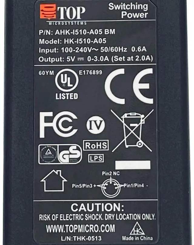 Alt view image 2 of 7 - Genuine TOP HK-I510-A05 Switching Adapter AHK-I510-A05 BM Power Supply5-Din Pin Buy It Now