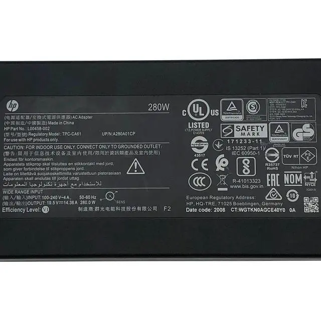 Alt view image 2 of 6 - Genuine HP 280W AC Adapter 19.5V 14.36A TPC-CA61 Power Supply L00458-002