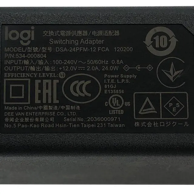Alt view image 2 of 6 - Genuine Logitech DSA-24PFM-12 FCA 120200 AC Adapter 12V 2A 4.0*1.7 mm 534-000804